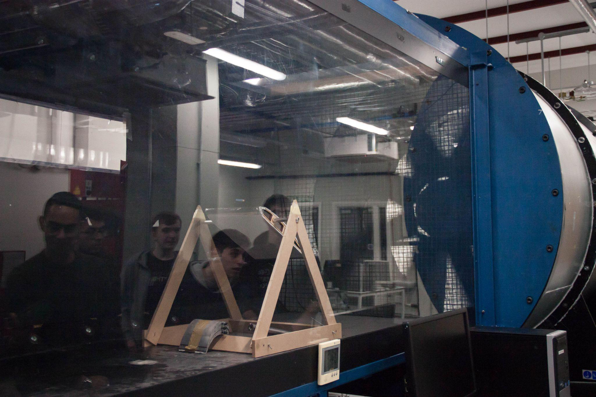 The team testing an aerofoil in our wind tunnel