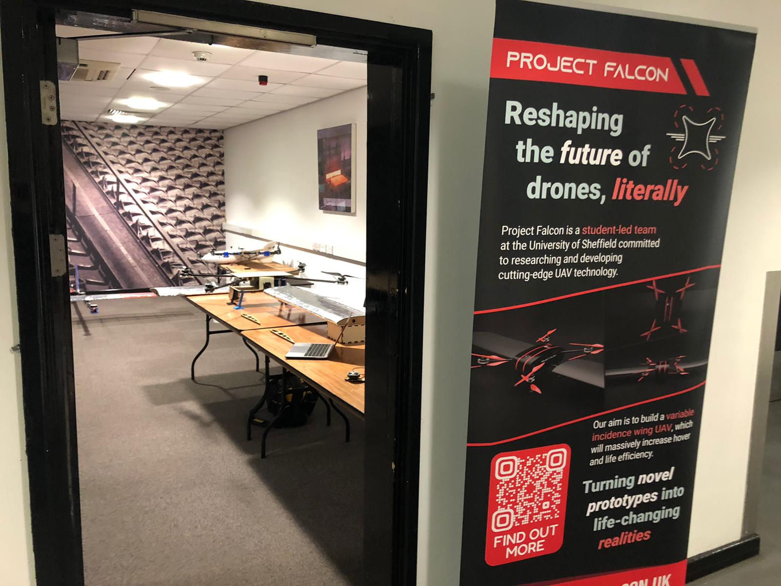 A photo of our banner and drone at the Get Up To Speed event